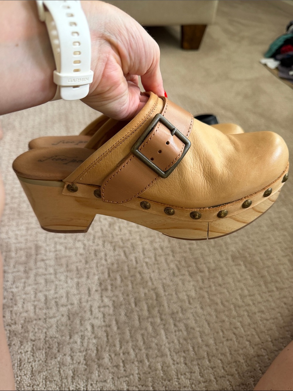 Free People Leather Buckle Clog Mules - selling 2 pair-black and tan - Picture 3 of 7